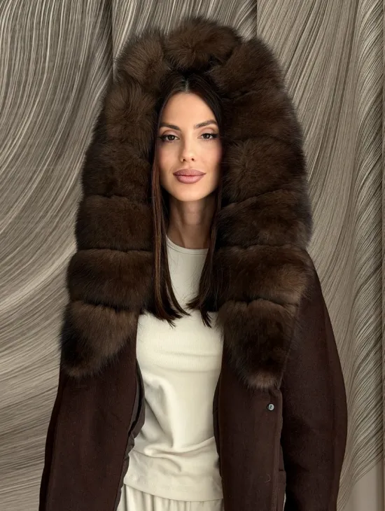 Пальто с мехом песца под соболь - фото 11