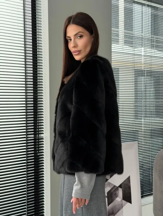 Норковый жакет - цвет черный - фото 7