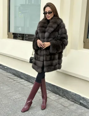 Роскошная шуба из меха баргузинского соболя - воротник шаль - фото 5