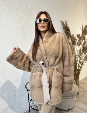 Полушубок из меха норки NAFA MINK в натуральном цвете пастель - фото 2