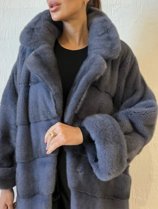 Шуба серого цвета из меха норки ПРЕМИУМ качества - фото 3