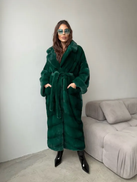 Шуба из плюшевой норки Velvet - цвет изумруд - фото 3