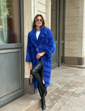 Шуба из меха норки - цвет синий - фото 6