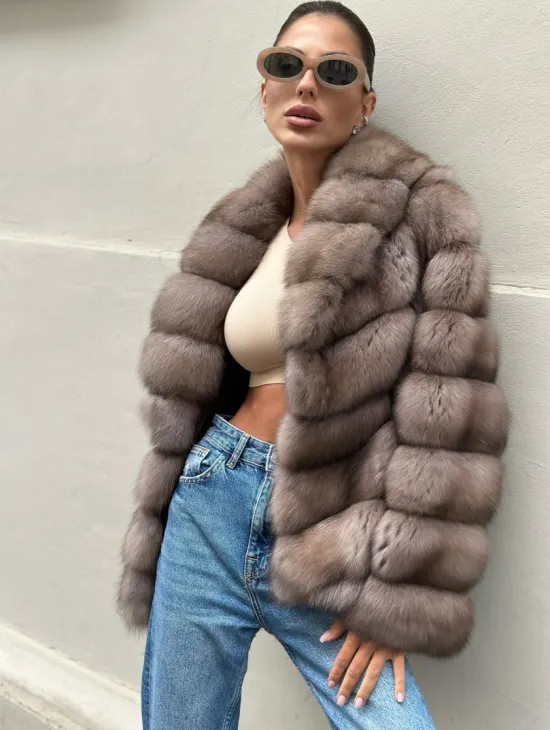 Шуба из меха соболя в оттенке торторо - фото 1