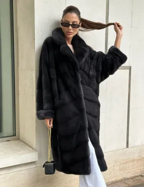 Шуба норковая кимоно - темный графит - фото 2