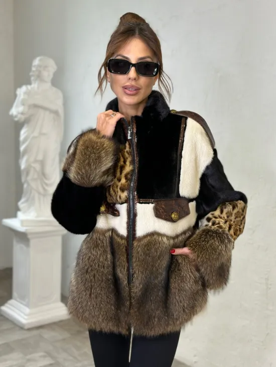 Комбинированная норковая курточка на молнии - фото 1