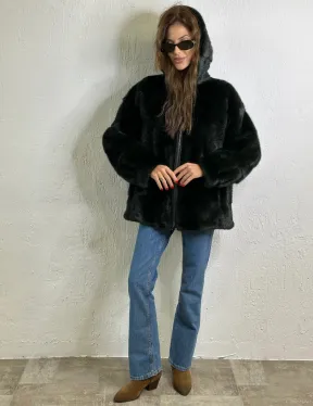 Короткая норковая шуба на молнии - цвет темный изумруд - фото 6