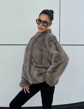 Жакет норковый в цвете сапфир - фото 7