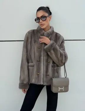 Жакет норковый в цвете сапфир - фото 5