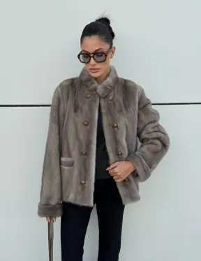 Жакет норковый в цвете сапфир - фото 6