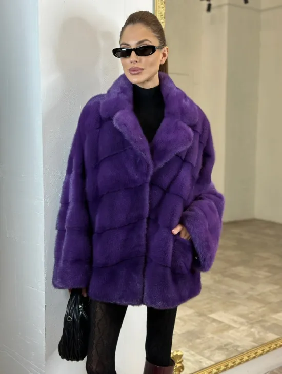 Кимоно полушубок английский воротник - цвет фиолетовый - фото 1