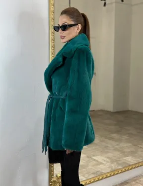 Жакет из меха норки английский воротник - морской изумруд - фото 3