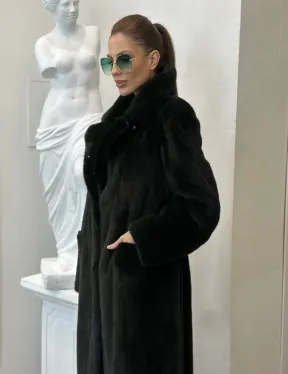 Элегантное пальто из плюшевой норки VELVET - цвет черно-зеленый - фото 3