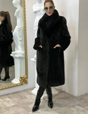 Элегантное пальто из плюшевой норки VELVET - цвет черно-зеленый - фото 8