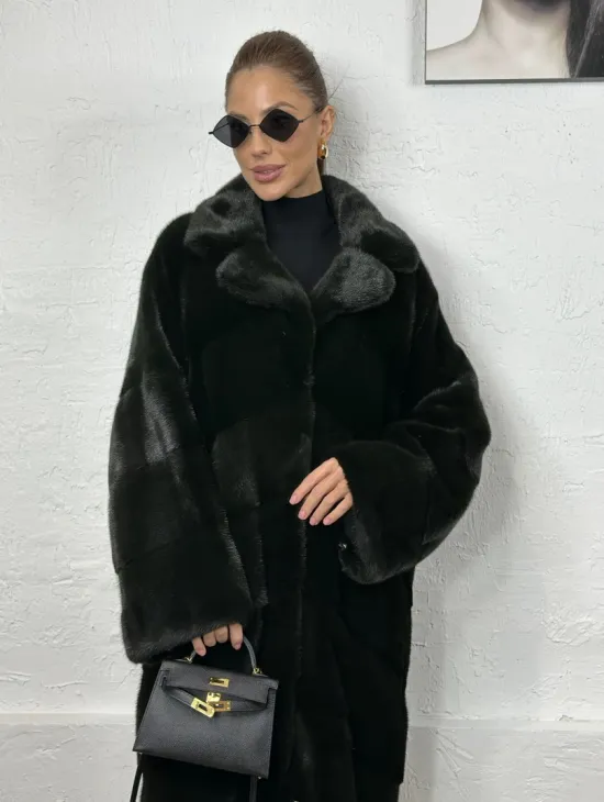 Кимоно норка мех NAFA английский воротник - темный изумруд - фото 2