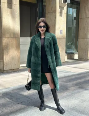 Зеленая шуба мех NAFA английский воротник - фото 9