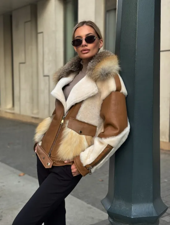 Стильная дубленка из мериноса - цвет кэмел - фото 9