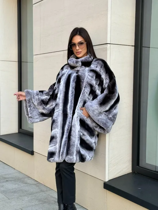 Шуба из кролика рекс стойка воротник - цвет шиншилла - фото 11