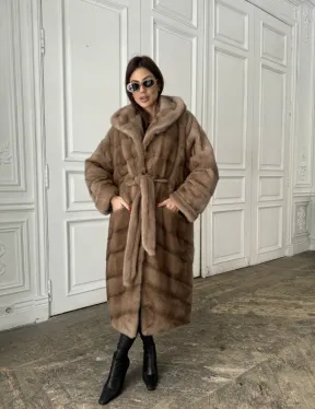 Норковое кимоно с капюшоном в цвете пастель - фото 8