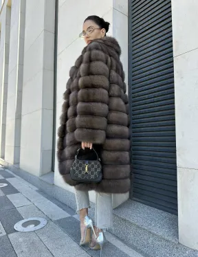 Шуба из меха баргузинского соболя - седина 1, воротник шаль - фото 4