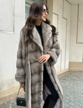 Шуба из норки  серого цвета - сапфир с английским воротником - фото 2