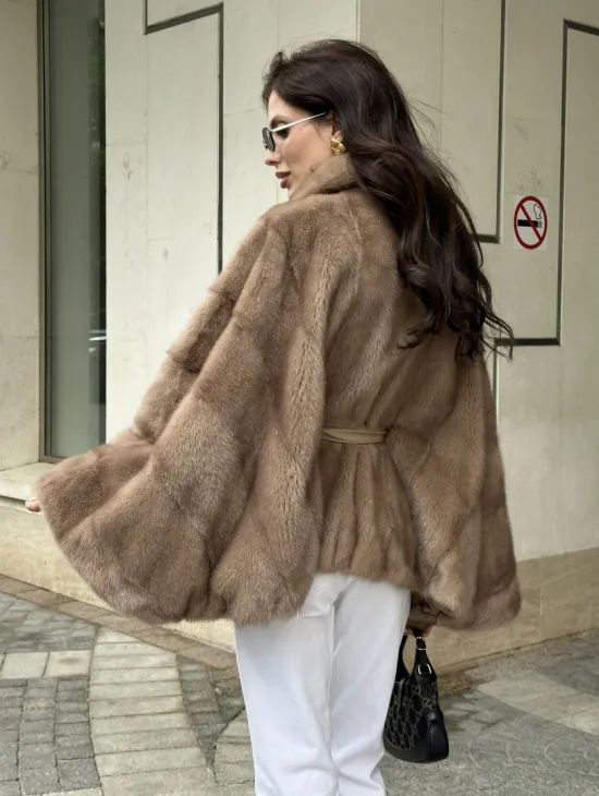 Шуба автоледи из норки цвет бежевый - фото 3