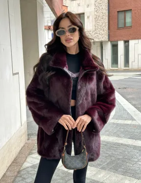 Женская норковая курточка - цвет бордо - фото 7