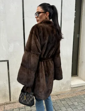 Шуба из скандинавской норки в цвете соболь - фото 4